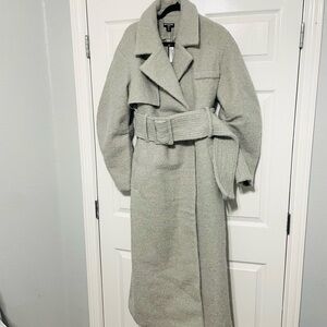 PrettyLittleThing Light Gray Textured Maxi Coat